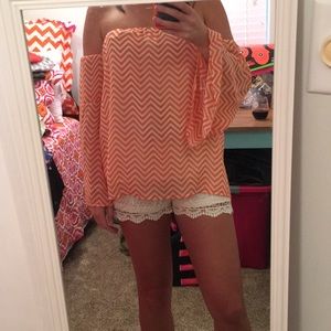 Orange and white bell sleeve shirt